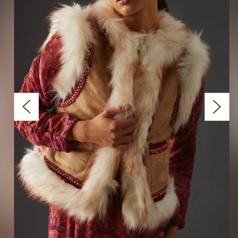 Anthropology Scotch & Soda Tan and Cream Vest with Red Accents